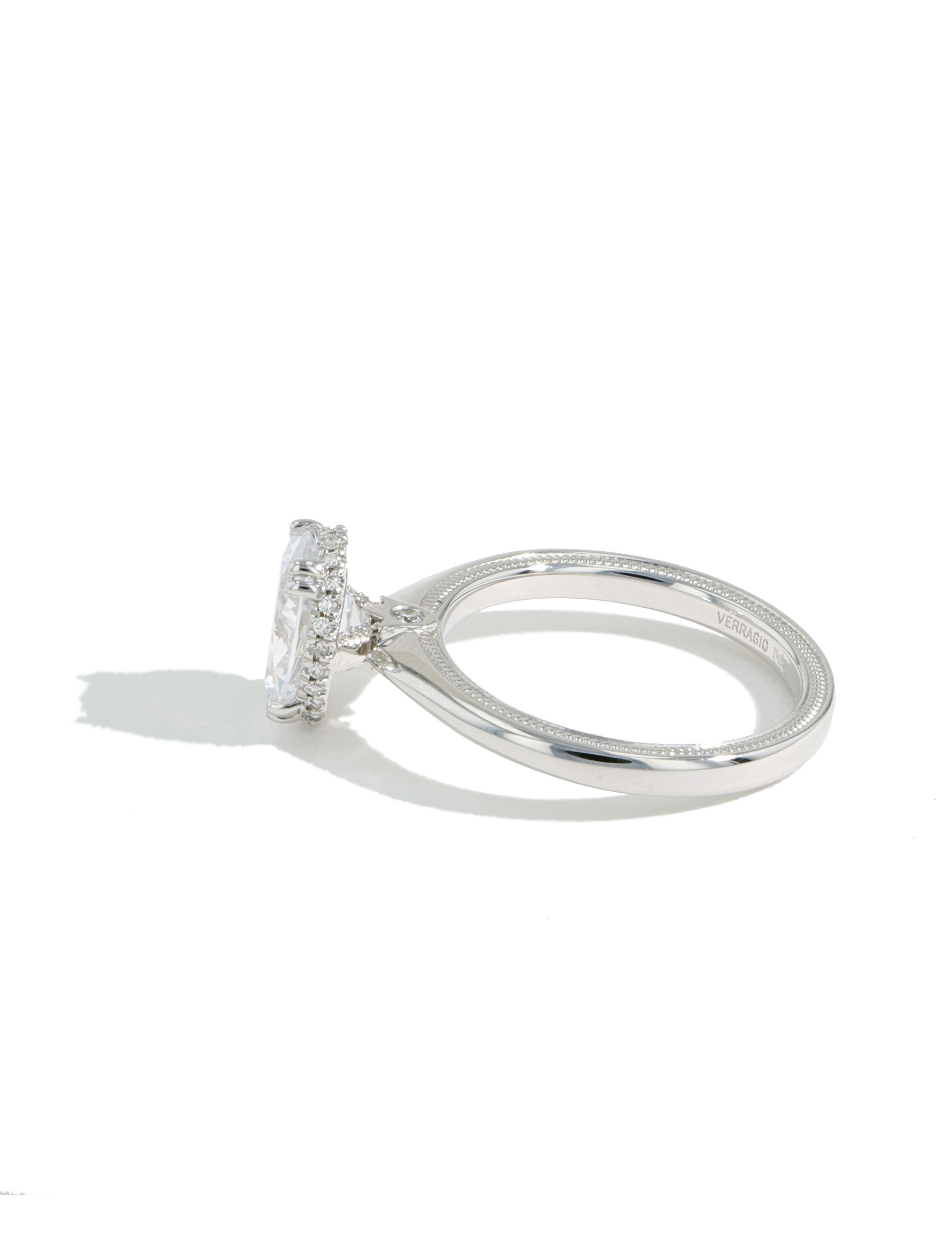 Verragio Tradition Oval Hidden Halo Engagement Ring Setting in White Gold side view 