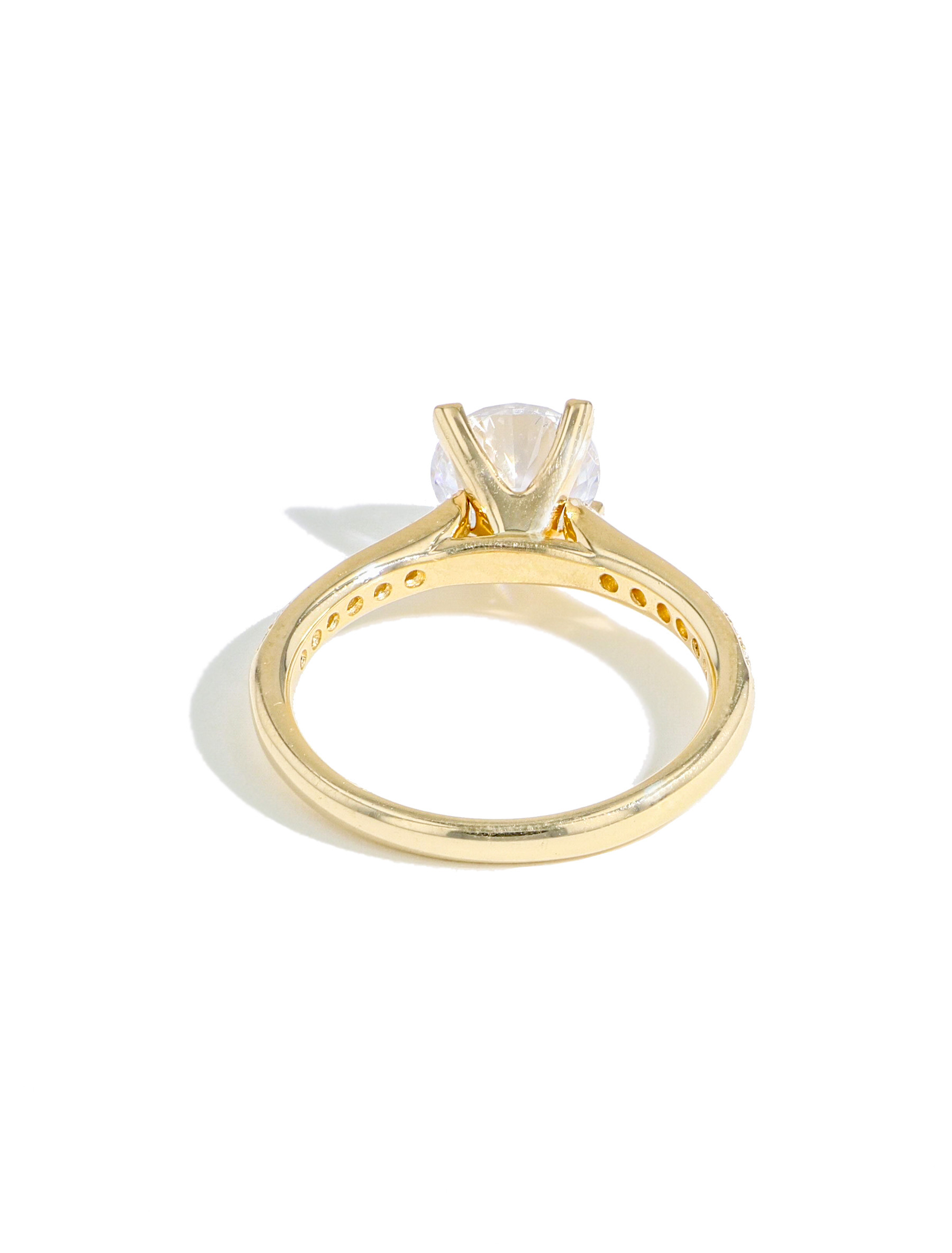The Round Solitaire Pave Engagement Ring Setting in Yellow Gold back view