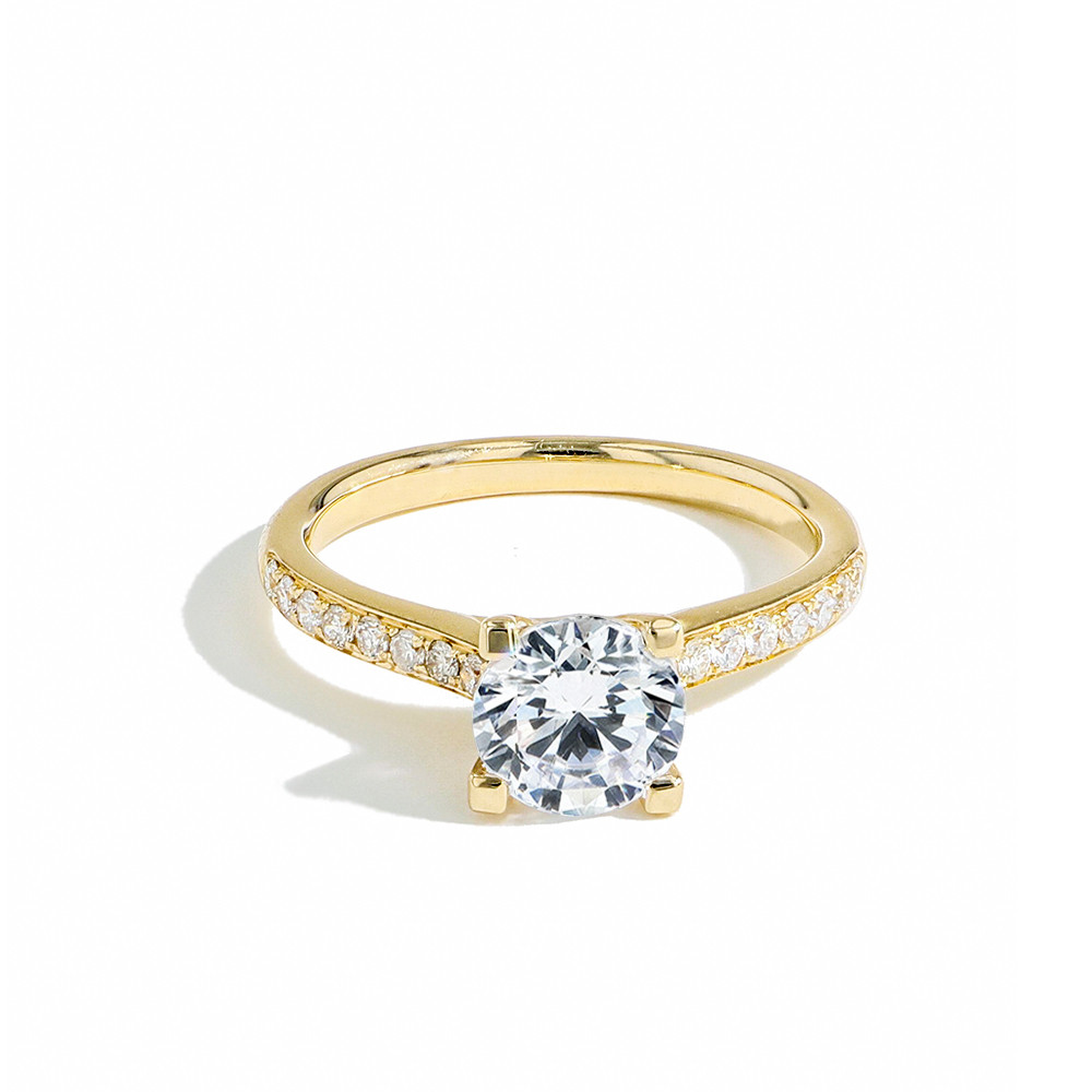 The Round Solitaire Pave Engagement Ring Setting in 18K Yellow Gold