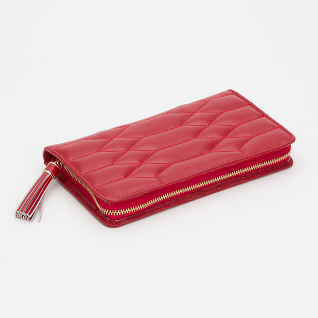 Wolf Red Leather Quilted Caroline Jewelry Portfolio Case Side View