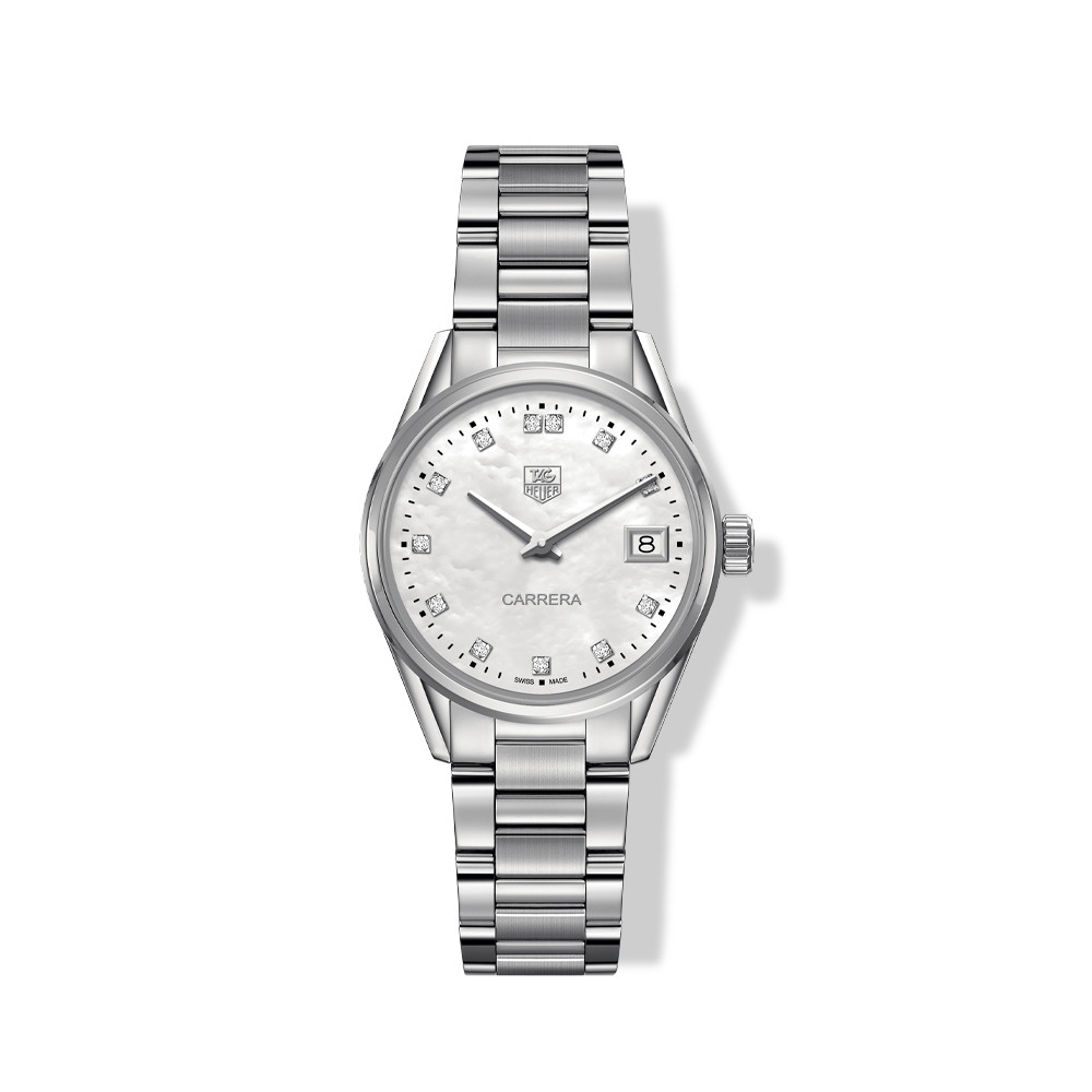Tag Heuer Carrera White Mother of Pearl Diamond Bezel Watch