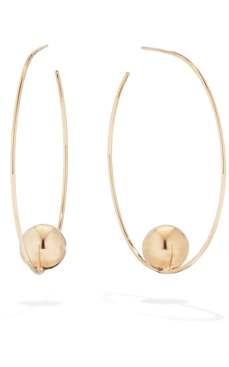 Lana Small Floating Bead Hoop Earrings in 14k Gold