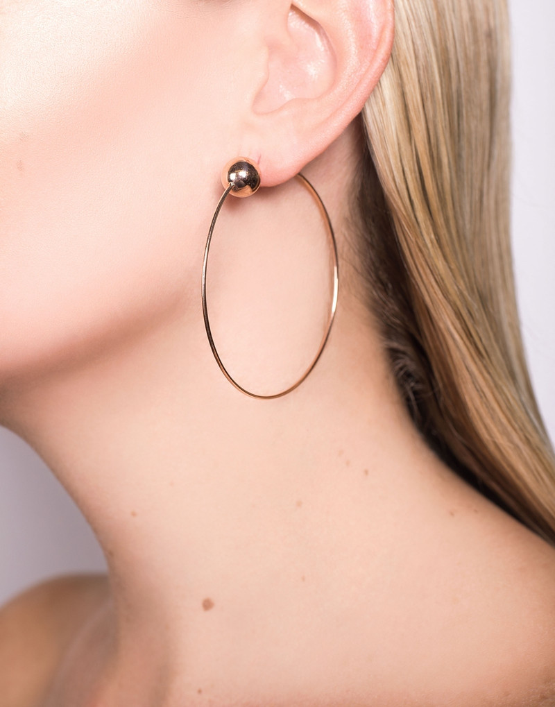 Lana Large Bead Hoop Earrings in 14k Gold on model 