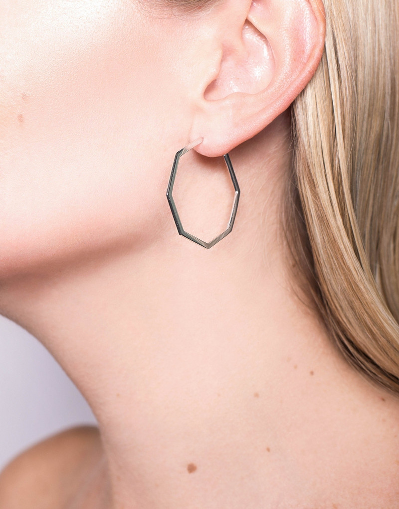 Lana Small Octagon Hoop Earrings in 14k Gold on model