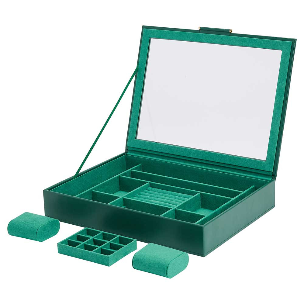 WOLF Sophia Window Jewelry Box in Forest Open Compartments