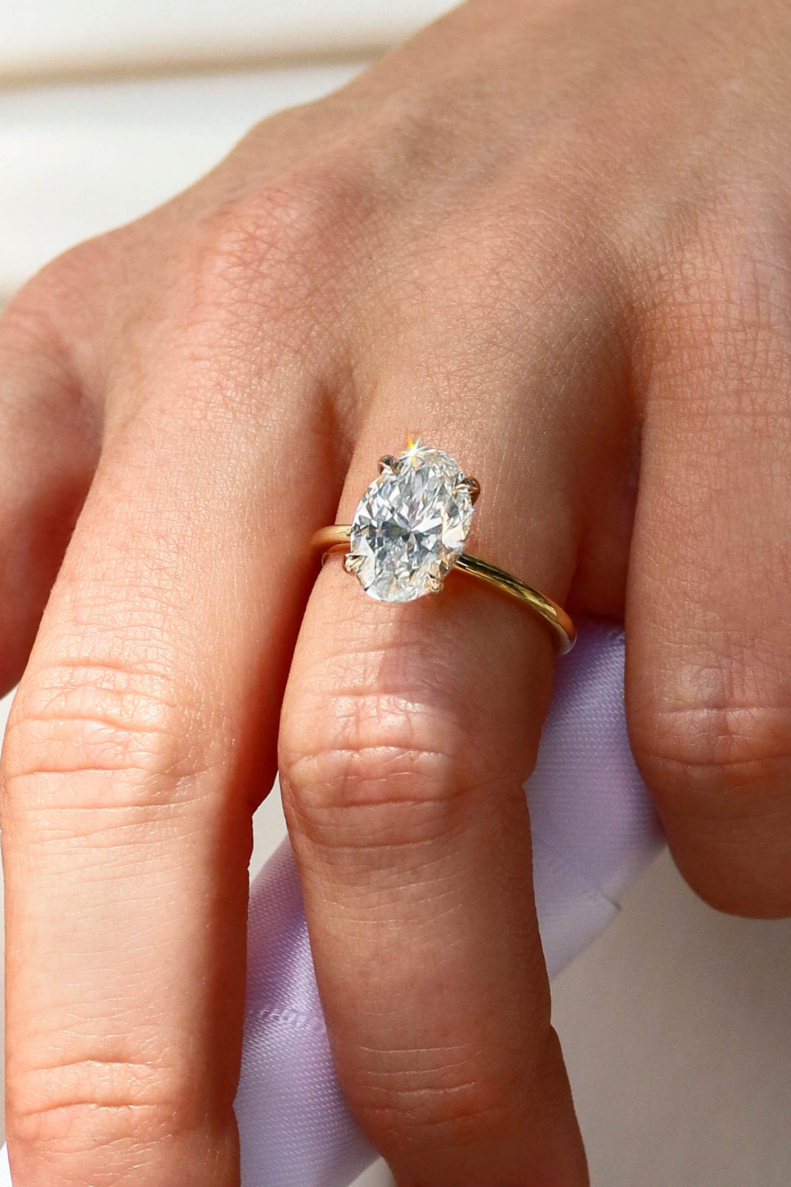 3 Carat Oval Lab Grown Diamond Engagement Ultra Thin Ring