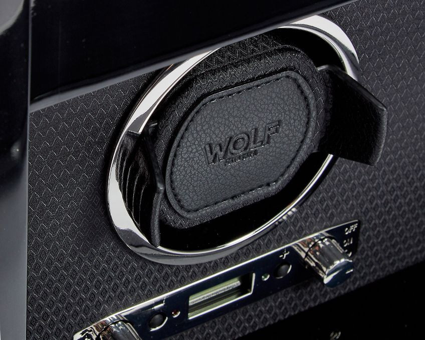Wolf Black Double Savoy Watch Winder with Storage Close Up