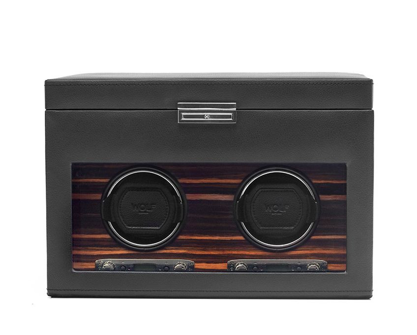 Wolf Black Double Roadster Watch Winder with Storage Front View