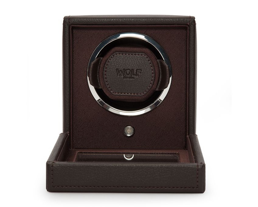 Wolf Small Brown Leather Cub Watch Winder Open View