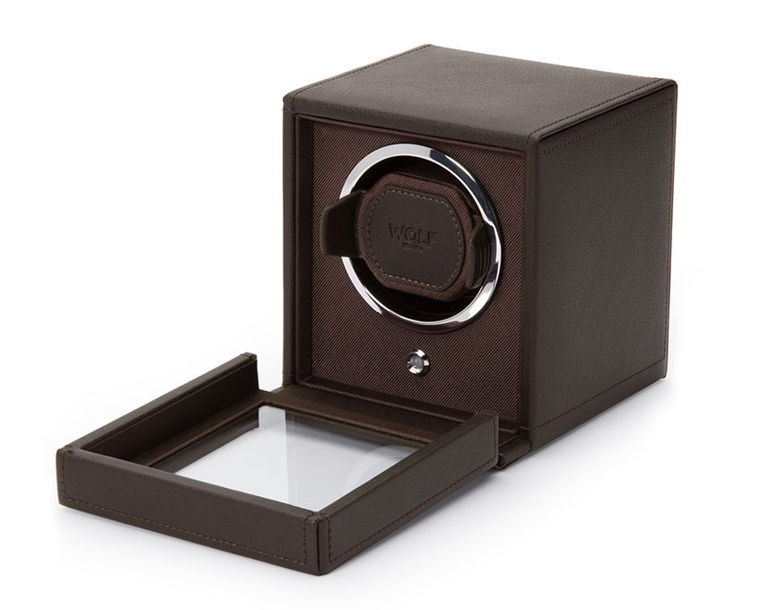 Wolf Small Brown Leather Cub Watch Winder Side View