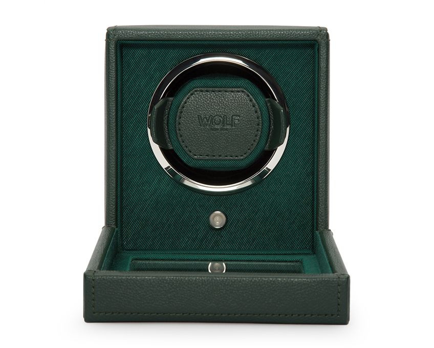 Wolf Green Leather Cub Cube Watch Winder Back View