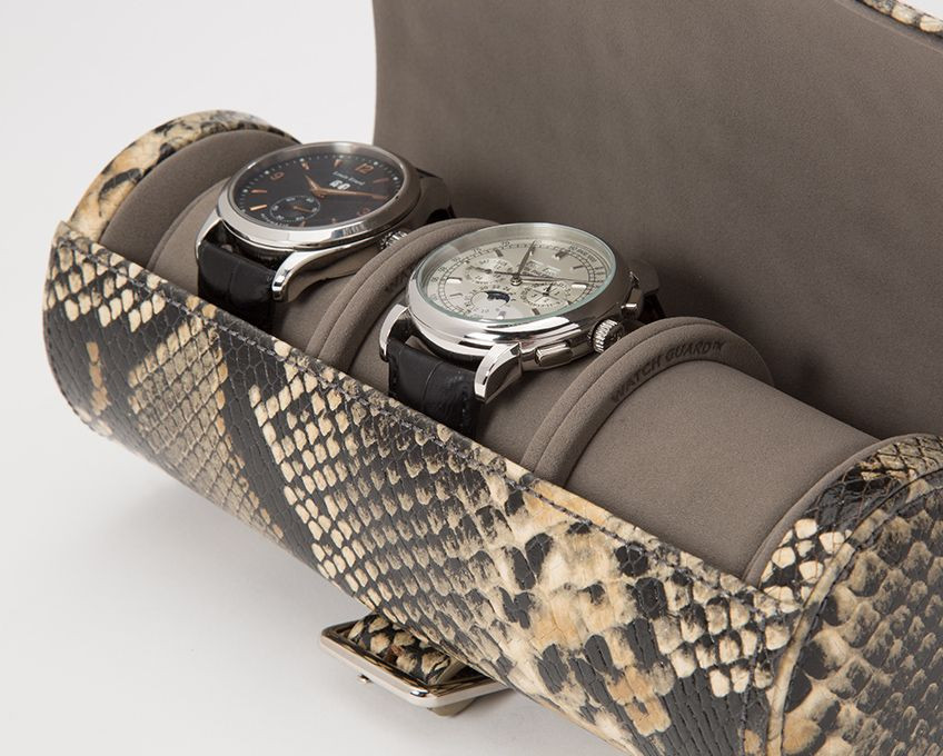 Wolf Blake Tan Python Leather Watch Roll Front View Close Up View