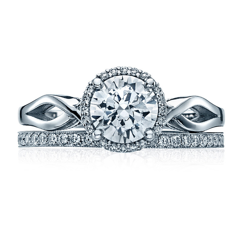 Tacori 52RD6.5 Bloom Halo Twisted White Gold Engagement Sculpted Crescent Setting with Band