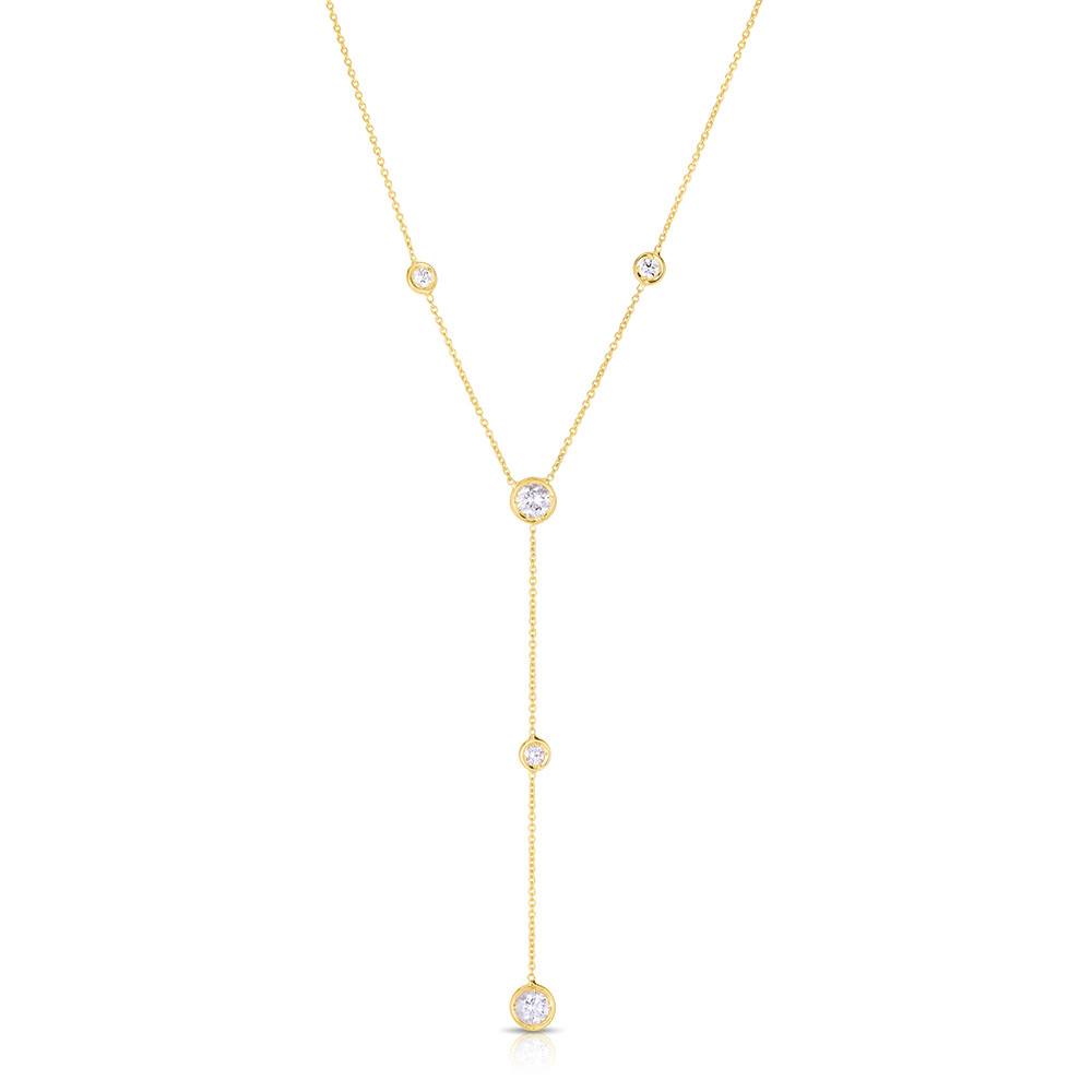 Roberto Coin Diamonds By The Inch 5 Bezel Set Diamond Y Necklace in Yellow Gold