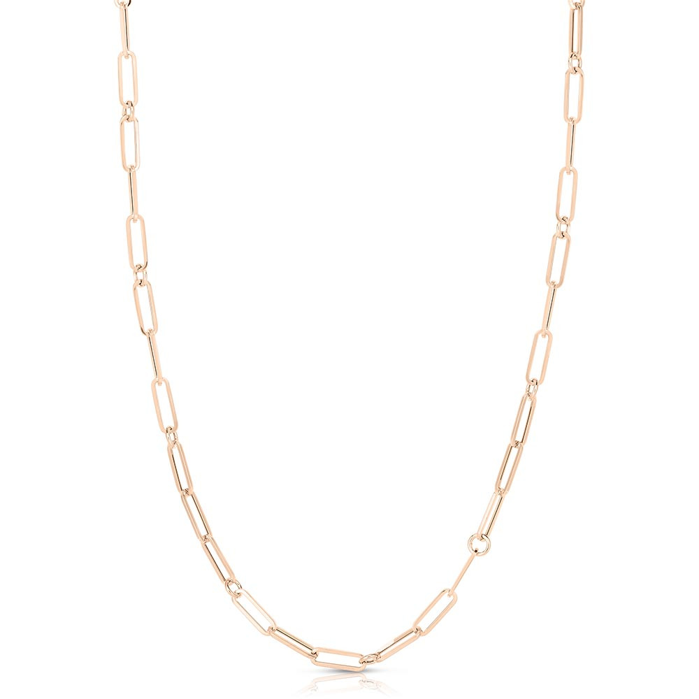 Solid Paperclip Chain Necklace 14K Rose Gold 16