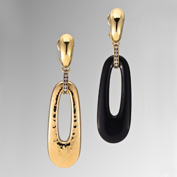 Oromalia 18kt Yellow Gold and Ebony with Brown Diamonds Dangle Earrings
