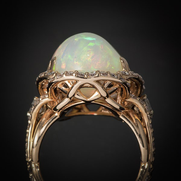Robert Pelliccia Yellow Gold Opal, Emerald & Diamond Cocktail Ring Full View