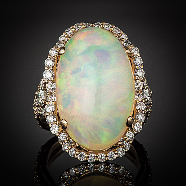 Robert Pelliccia Rose Gold Oval Opal & Diamond Ring Front View