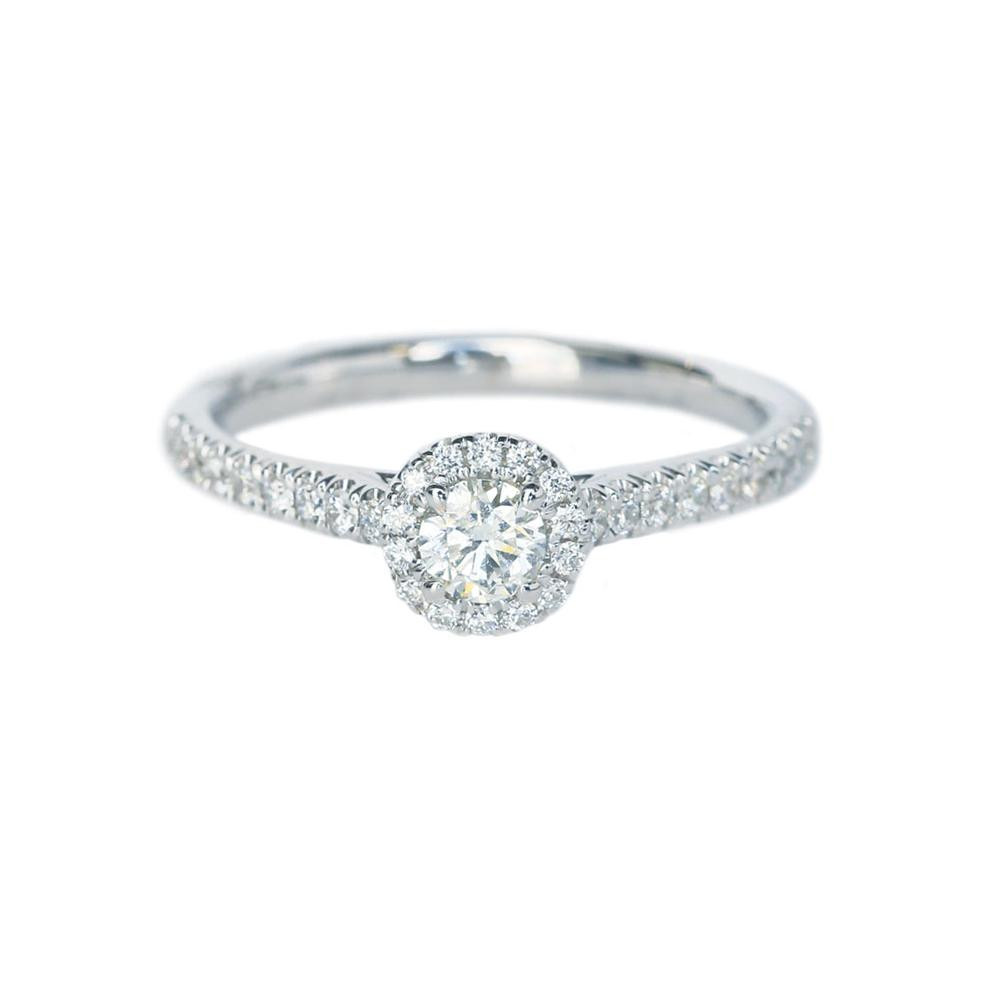 14K Gold Pave Diamond Halo Engagement Ring