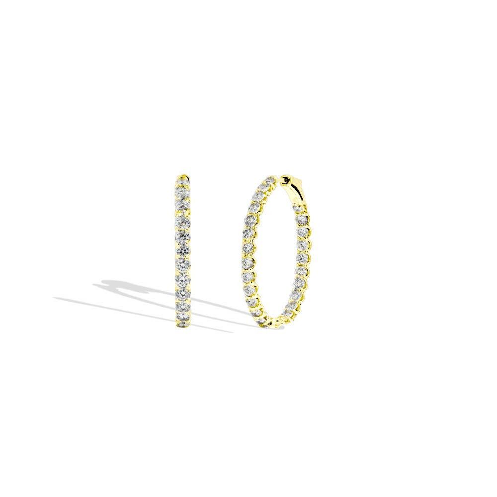 Yellow Gold Oval Inside Out Round Diamond Hoops - 5 CTW