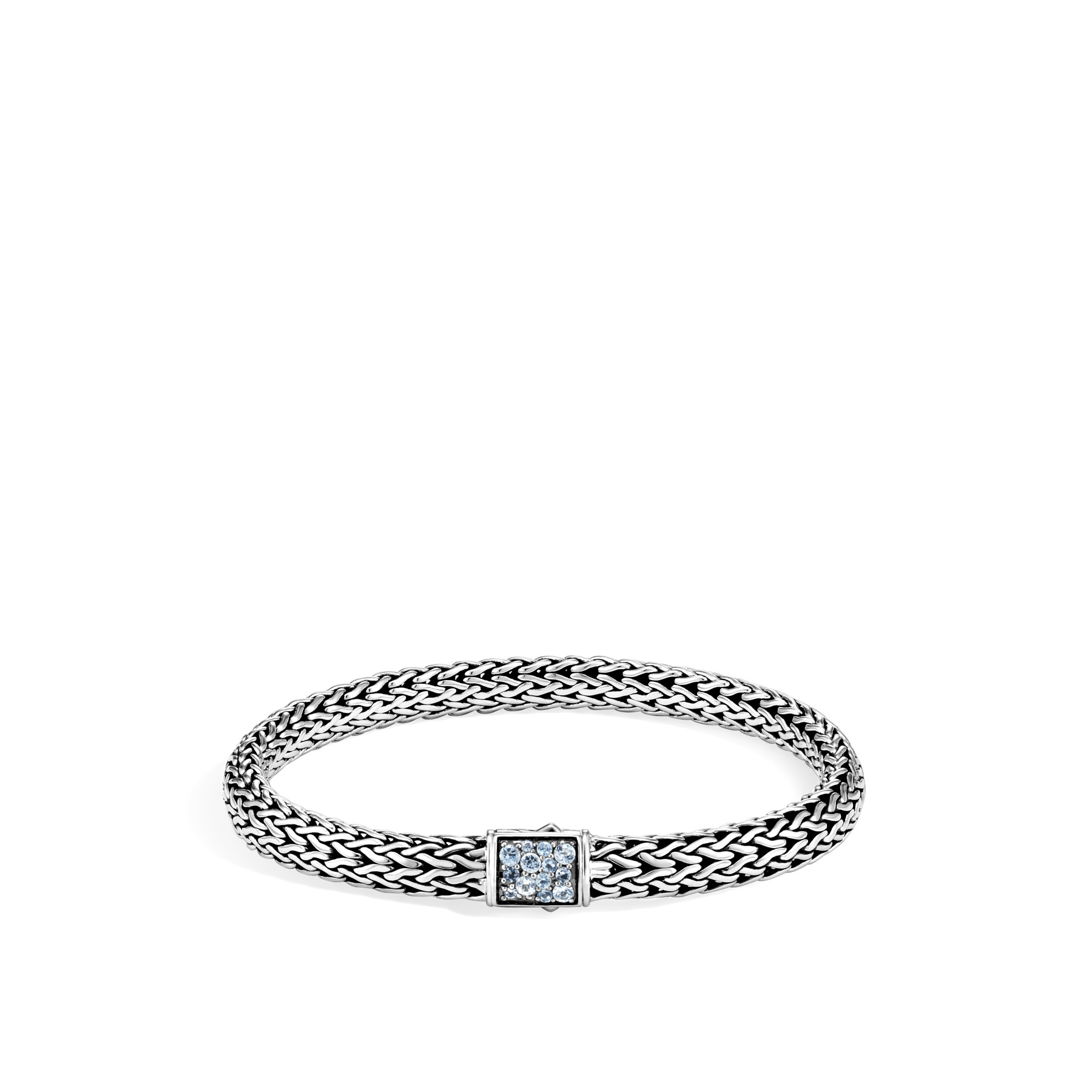 John Hardy Classic Chain Diamond and Aquamarine Bracelet - 6.5MM FRONT IMAGE