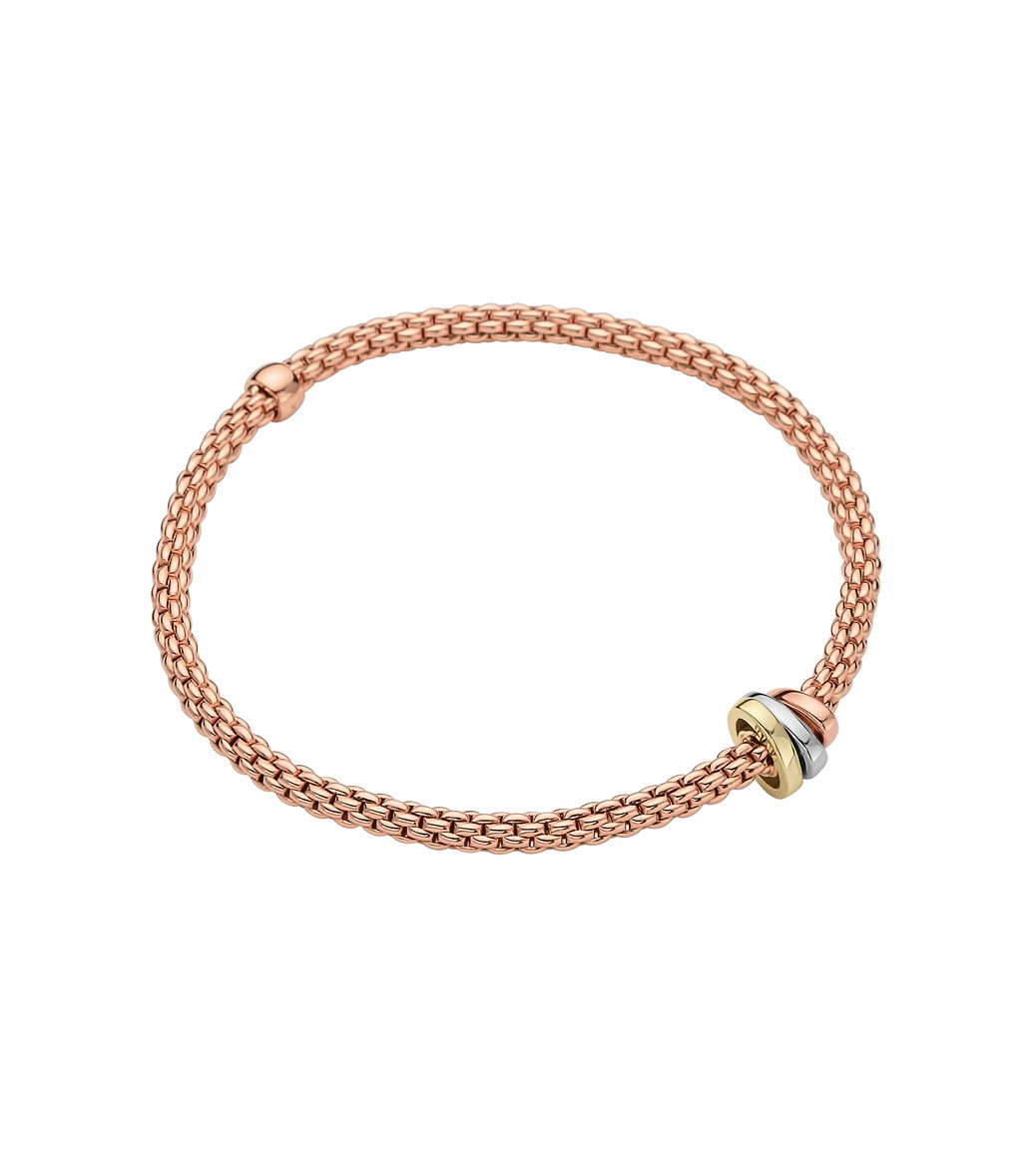 Verbeelding laden Geniet Fope Flex It Prima Tri-Color Rondel Bracelet in 18K Rose Gold