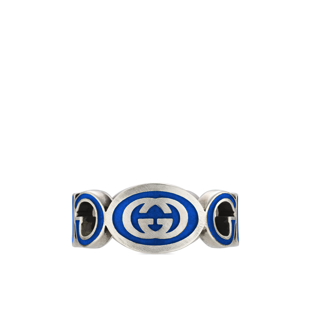 Interlocking G Ring with Blue Enamel Front