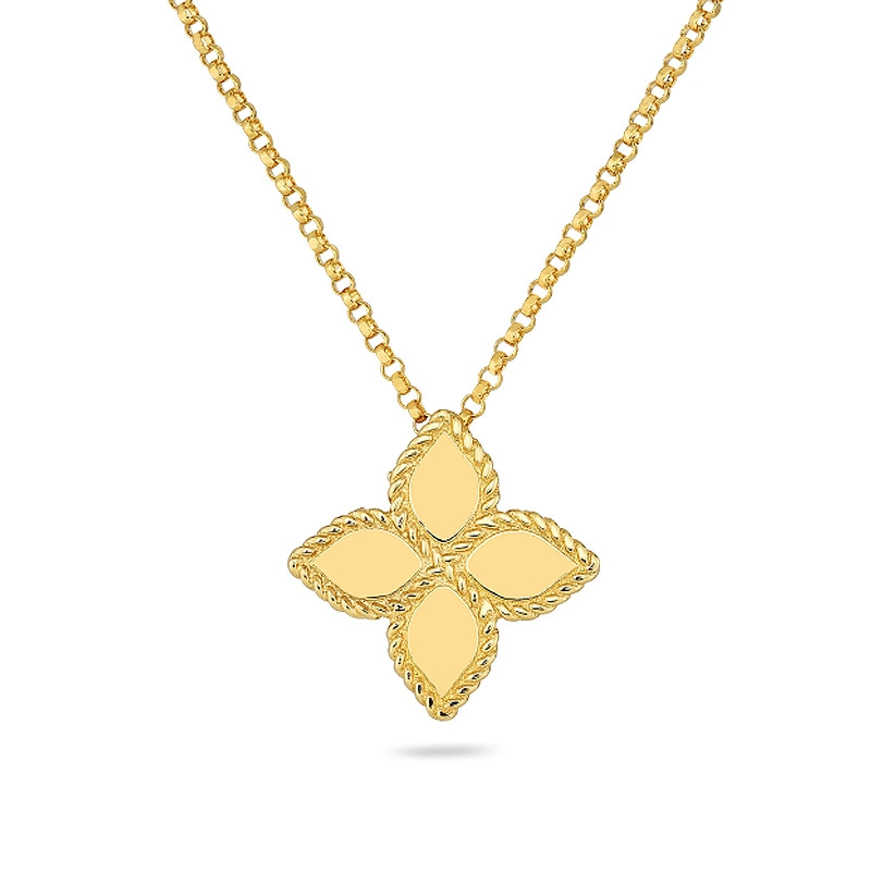 Roberto Coin Yellow Gold Medium Princess Flower Pendant Necklace 