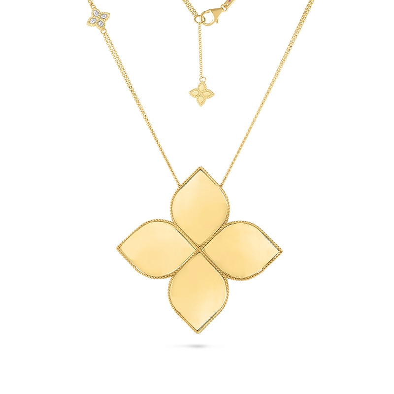 Roberto Coin Yellow Gold Diamond Accent Medallion Princess Flower Pendant Necklace