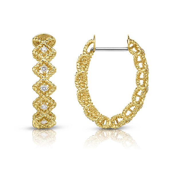 Roberto Coin Yellow Gold Diamond Hoop New Barocco Earrings