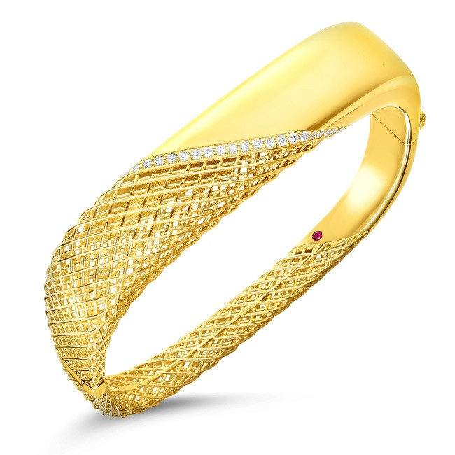 Roberto Coin Square Soie Yellow Gold Diamond Bangle Bracelet