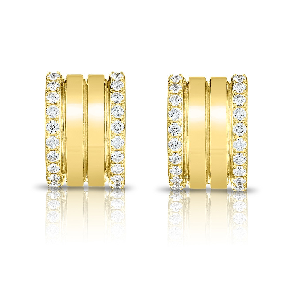 Roberto Coin Yellow Gold 4 Row Diamond Portofino Hoop Earrings