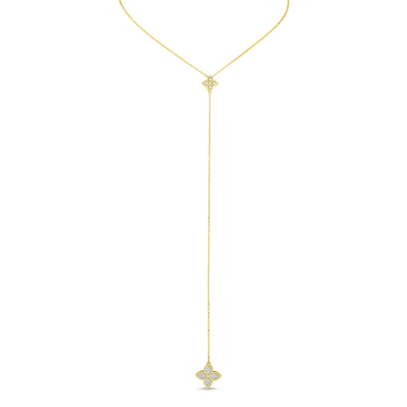 Roberto Coin Yellow Gold Princess Flower Diamond Lariat Necklace Full View