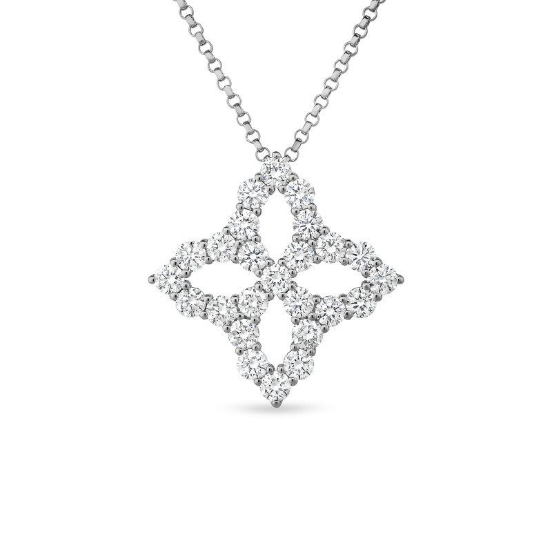 Roberto Coin White Gold Princess Flower Diamond Large Open Flower Pendant Necklace