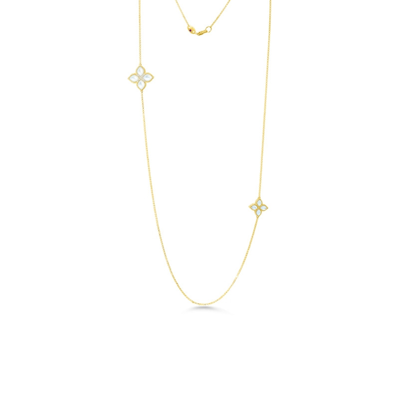 Roberto Coin Yellow Gold Diamond & Mother of Pearl Long Two Station Venetian Princess Necklace
