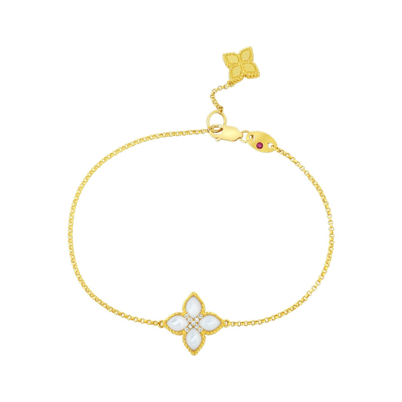 Roberto Coin Venetian Princess Yellow Gold Mother of Pearl & Diamond Flower  Bracelet