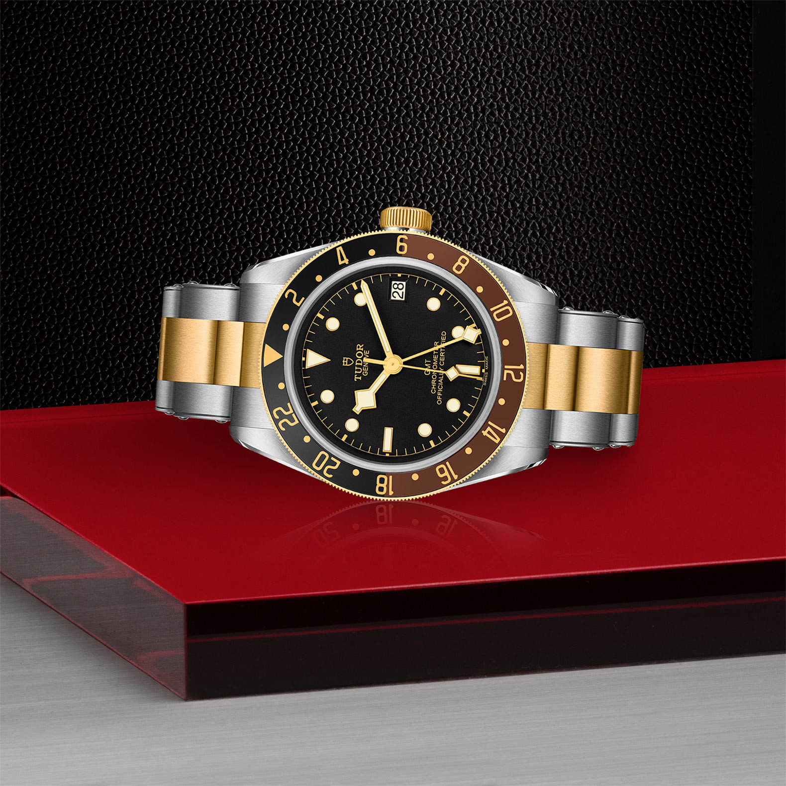 TUDOR Black Bay GMT S&G with Steel Case and Steel And Yellow Gold Bracelet - 41mm M79833MN-0001 Watch in Store Laying Down