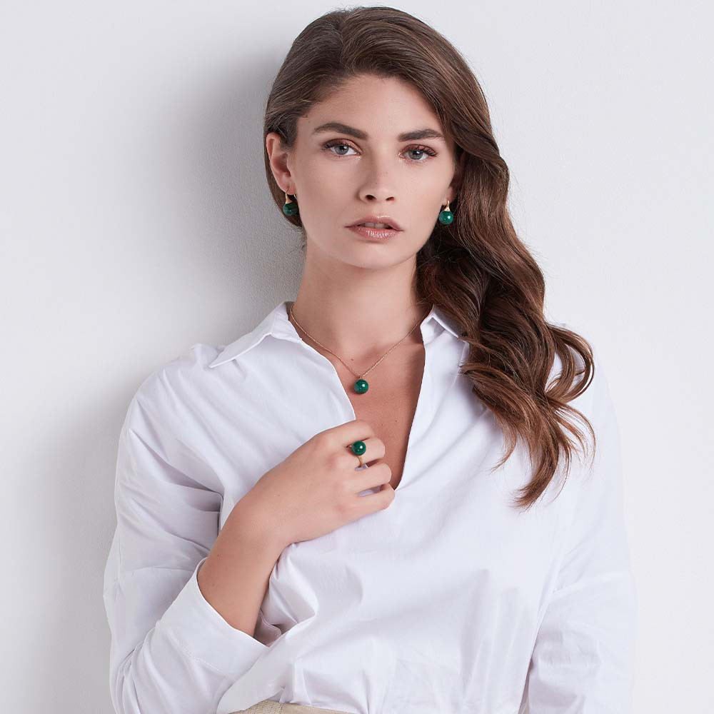 Marco Bicego Africa Boules Malachite Ring in 18K Gold on Lifestyle Model