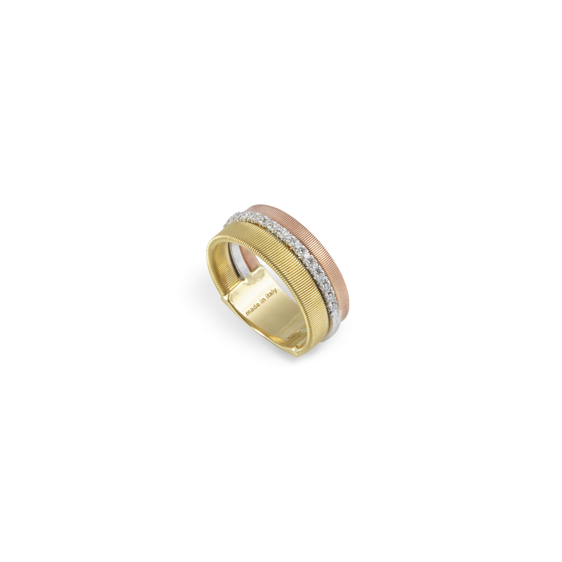 Marco Bicego Masai Tri-Gold Three Row Pave Diamond Ring