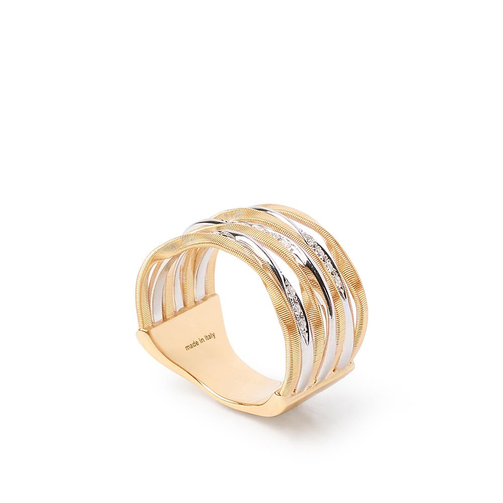 Marco Bicego Marrakech Onde Gold and Diamond 7 Row Ring Side