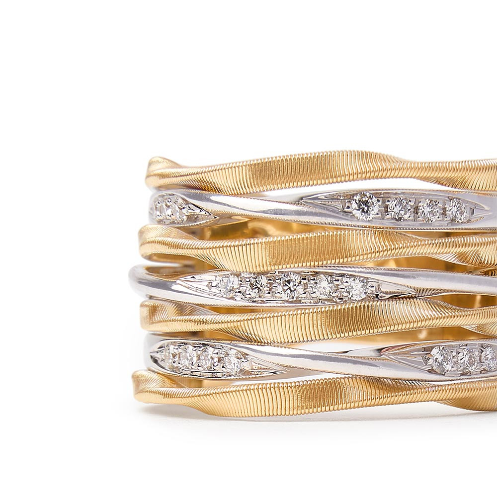 Marco Bicego Marrakech Onde Gold and Diamond 7 Row Ring Angle