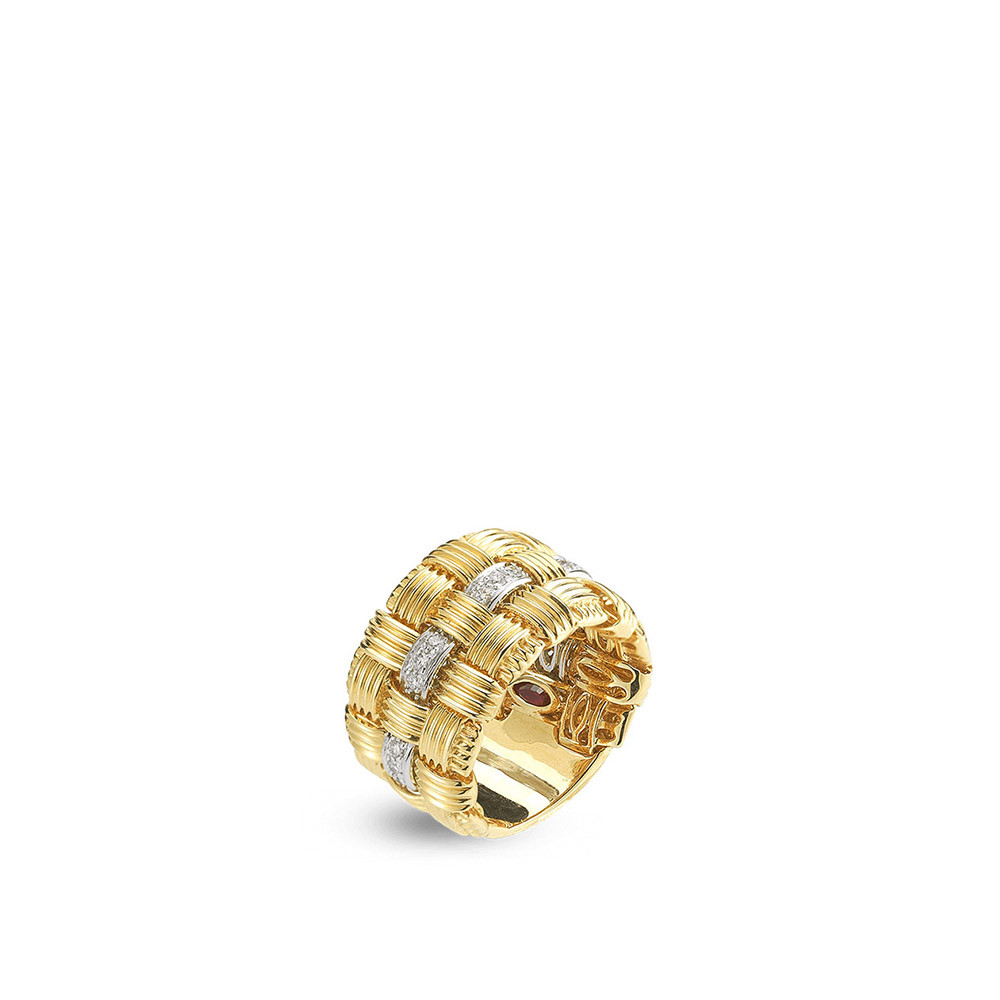 Roberto Coin Appassionata 3 Row Diamond Stripe Yellow & White Gold Ring