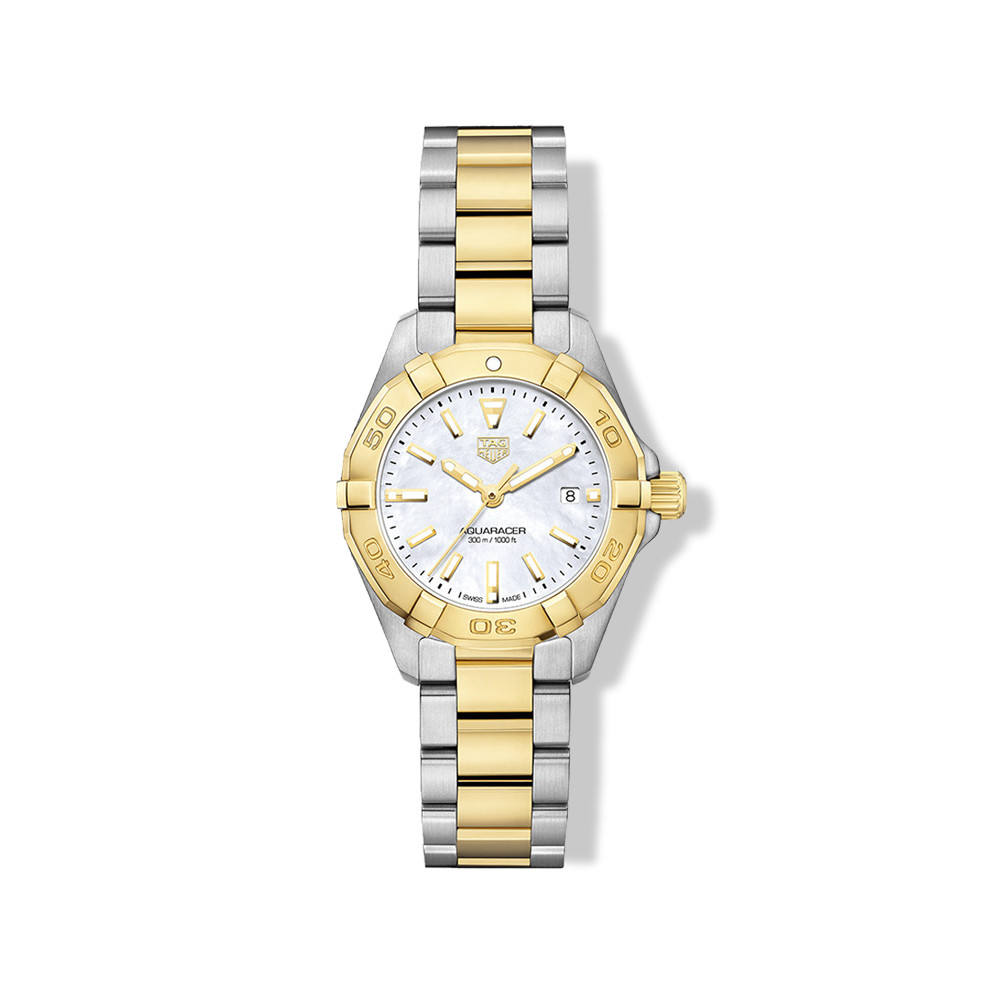Tag Heuer Aquaracer Two Tone White Mother of Pearl Dial Watch