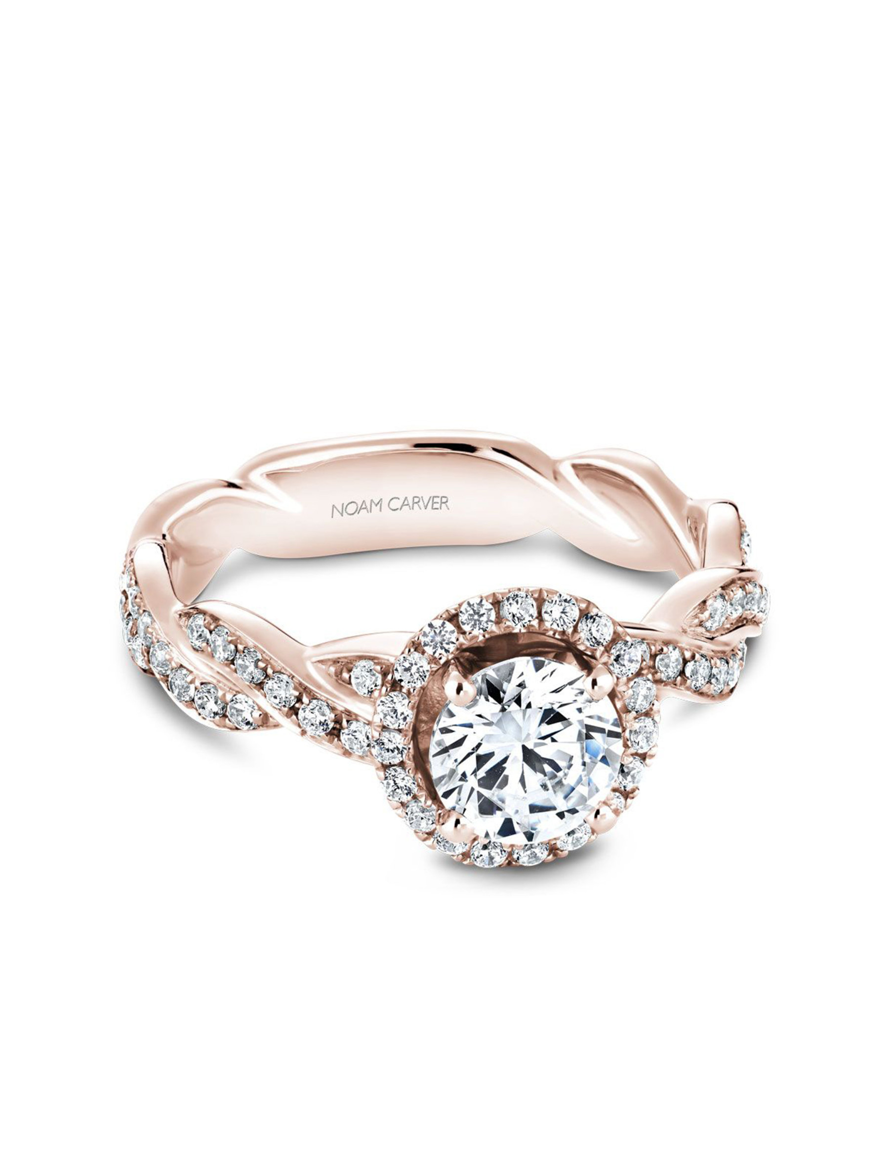Noam Carver Round Halo Twisted Pave Diamond Engagement Ring Setting in 14K Rose Gold main view