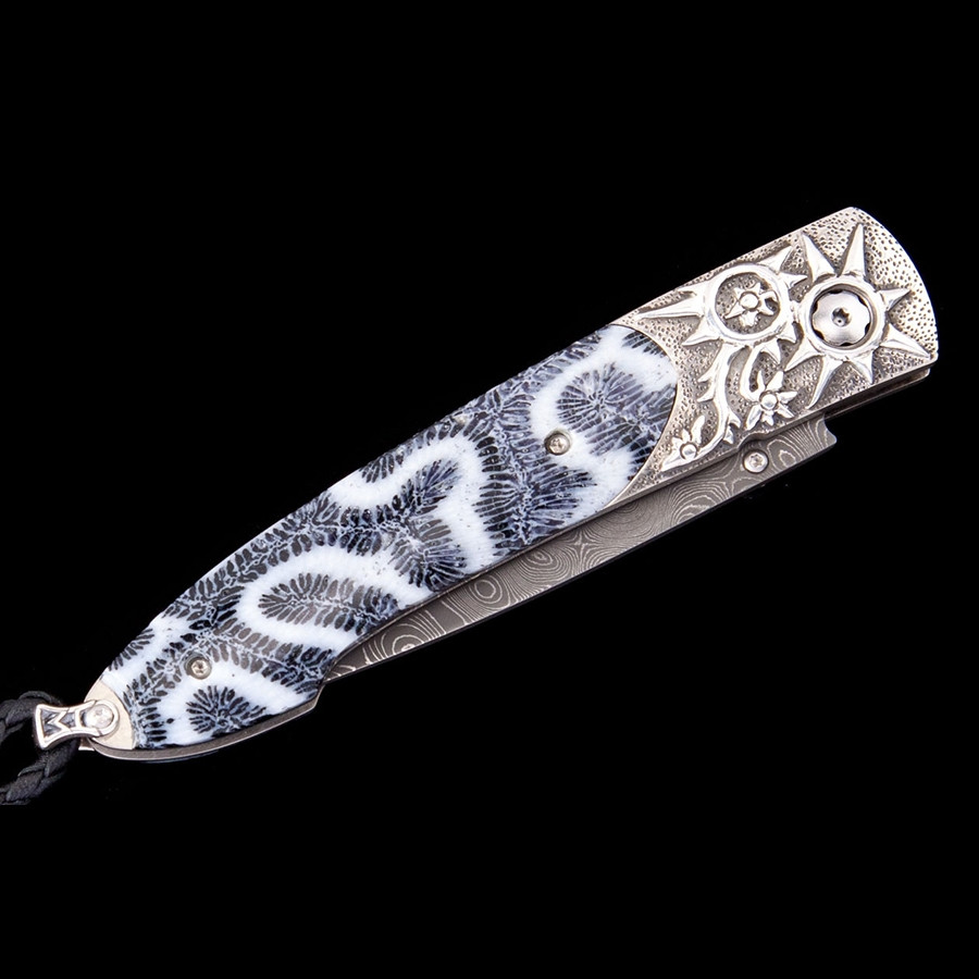 William Henry Burst Lancet Silver Sapphire Fossilized Pocket Knife Closed