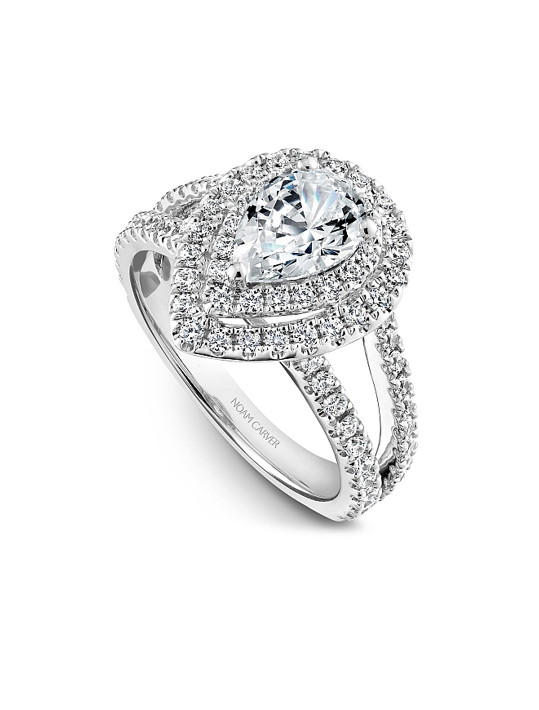Noam Carver Pear Diamond Double Halo Engagement Ring Setting top angle view
