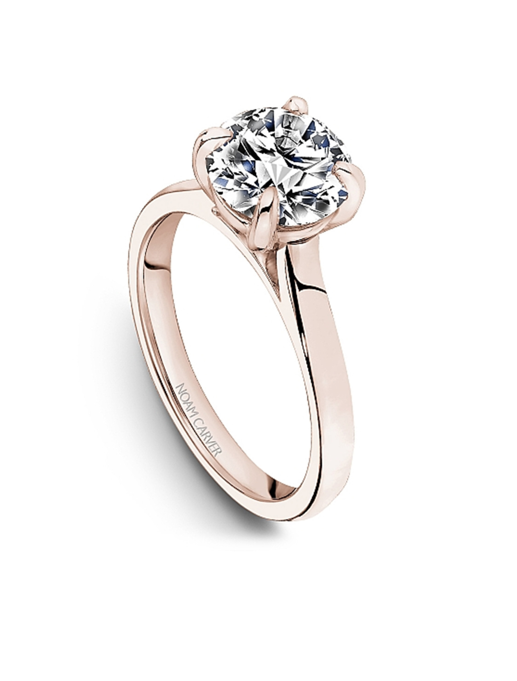 Noam Carver Round Solitaire Engagement Ring Setting in 18K Rose Gold top angle view