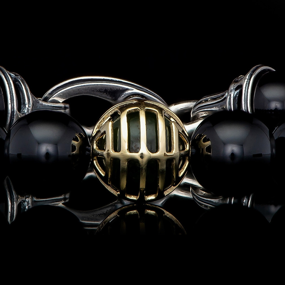 William Henry Midnight Hour Embrace Two-Tone  Black Onyx & Jade Beaded Bracelet Up Close View