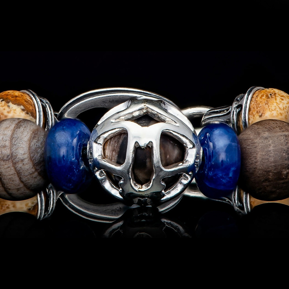 William Henry Adventure Embrace Petrified Wood & Blue Sodalite Beaded Bracelet Up Close View