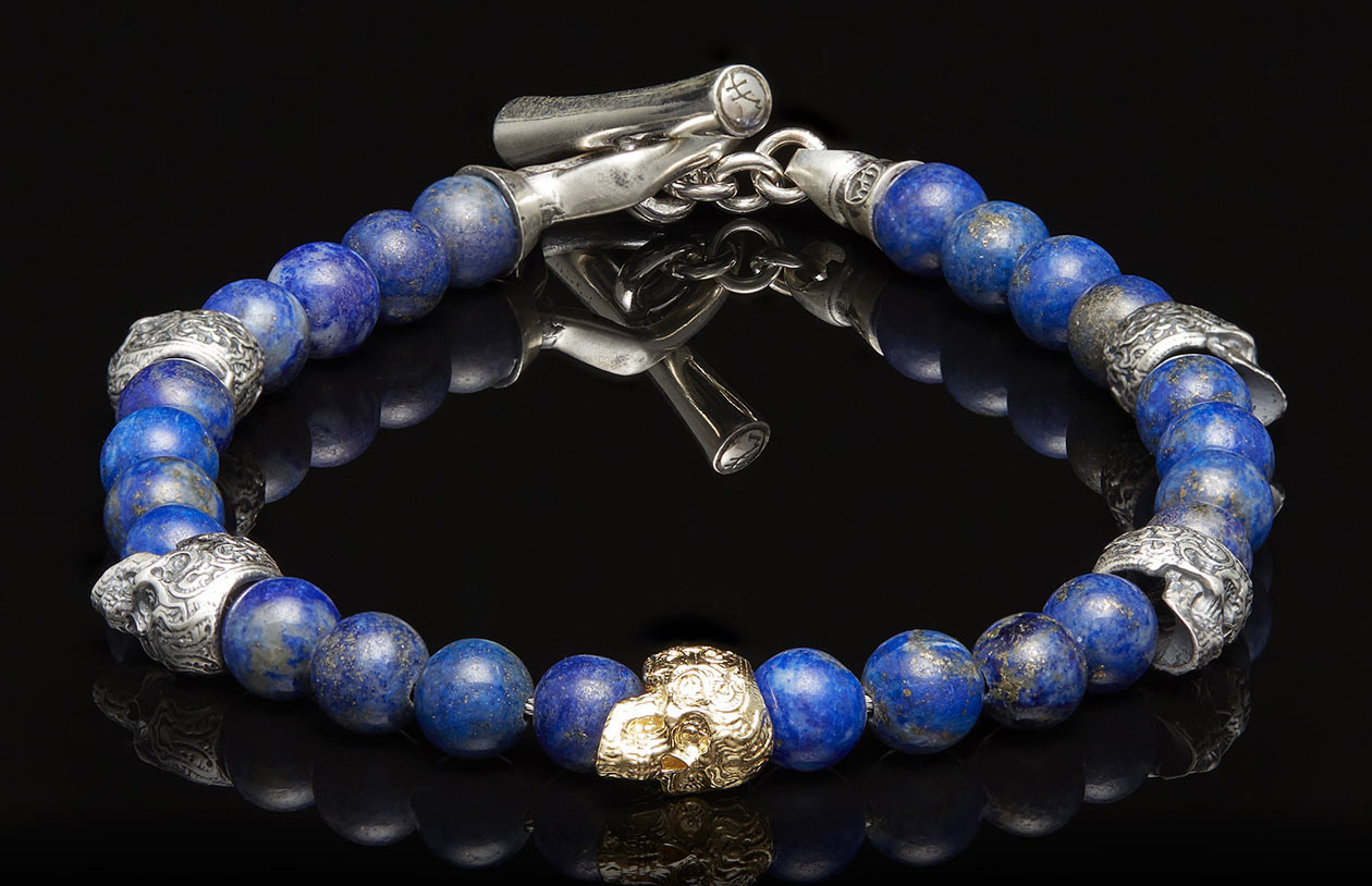 William Henry Silver and Gold Skull Bead Sync Bracelet angle image